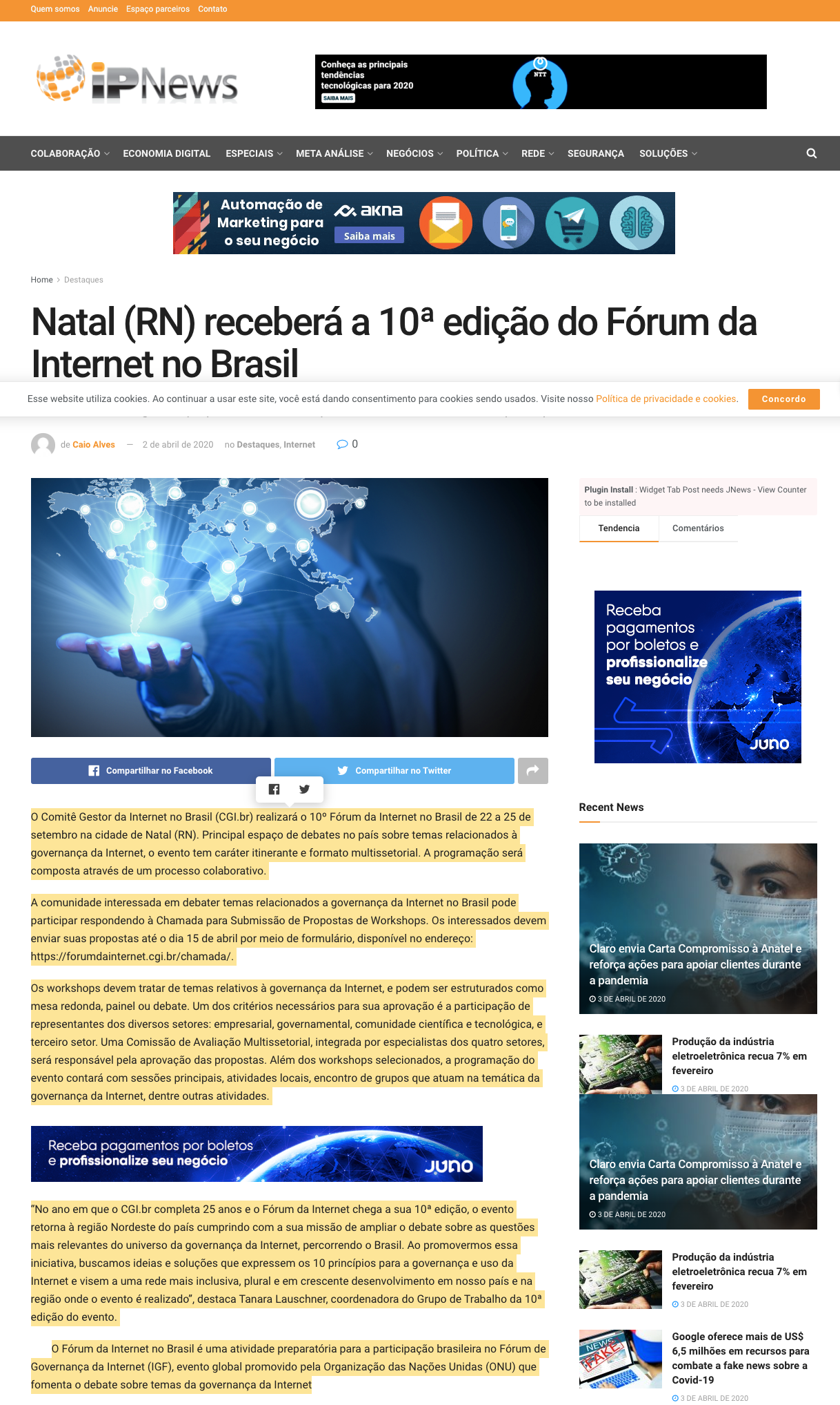 Natal (RN) receberá a 10ª edição do Fórum da Internet no Brasil